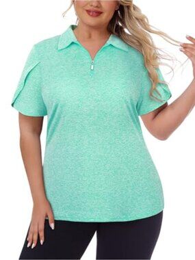 Women's Plus Size Golf Polo Shirt Quarter Zip Short Sleeve UPF 50+ Athletic Top